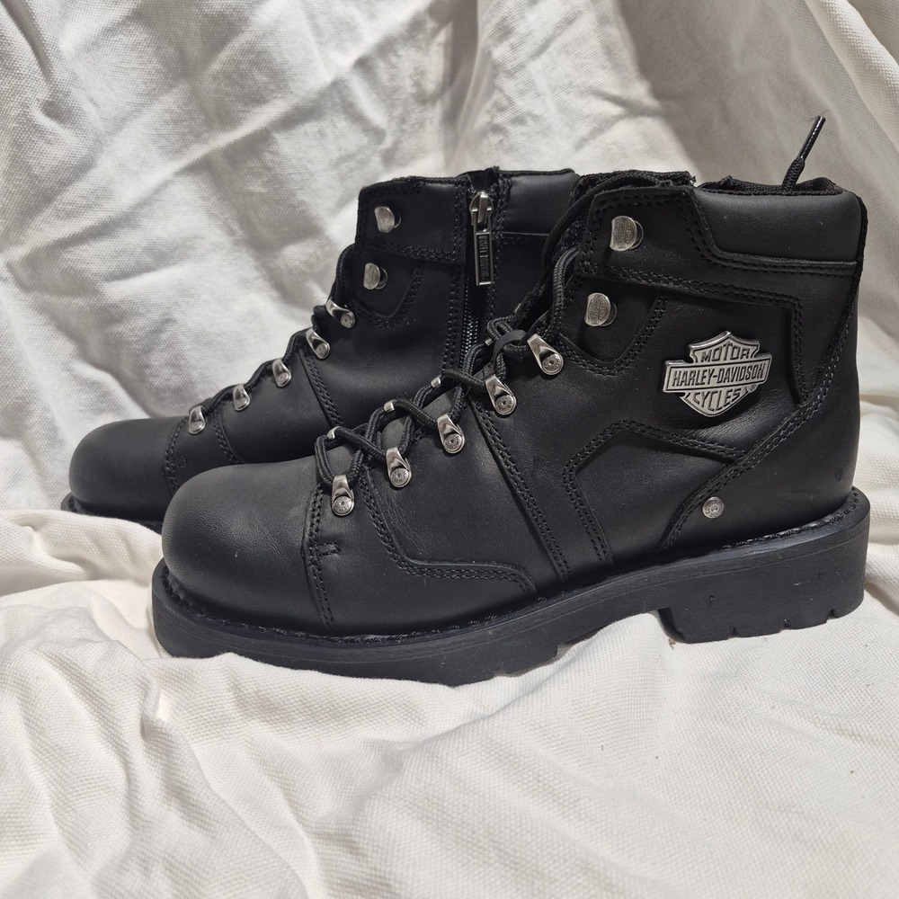 Harley-Davidson Mens D96098 Black Leather Side Zip Motorcycle Boots Size 8.5 M